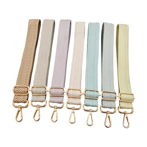 Wide Bag Strap Adjustable Replacement Shoulder Crossbody Belt Chevron Herringbone Woven Polyester Cotton Gold Buckle