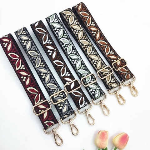 Wide Replacement Bag Strap Ethnic Jacquard Adjustable Shoulder Belt With Metal Buckle For Crossbody Handbags