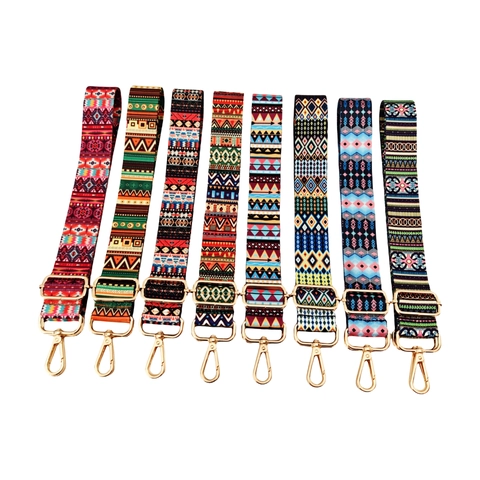 Wide Bag Strap Ethnic Style Bohemian Replacement Adjustable Shoulder Crossbody Handbag Colorful Pattern Fabric Webbing