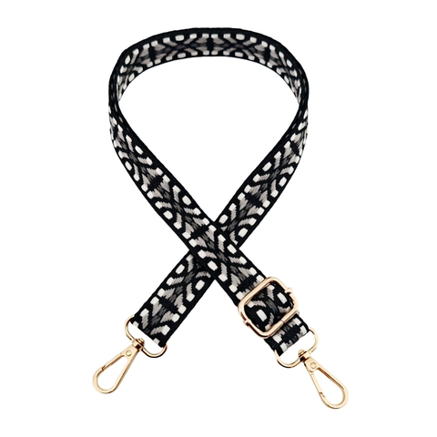 Ethnic Style Geometric Woven Bag Strap Adjustable Wide Shoulder Strap Replacement For Crossbody Purses Handbags With Metal Hooks