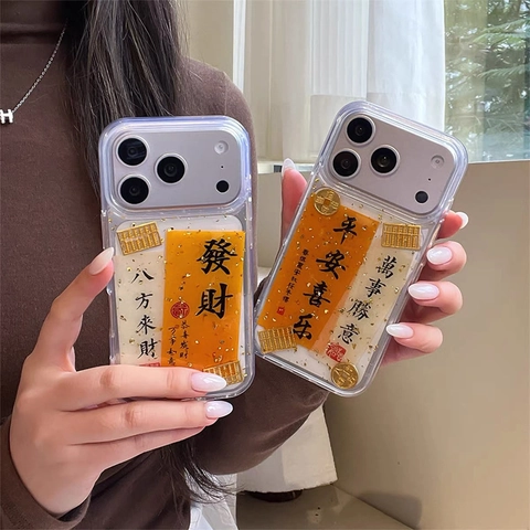 Funda iPhone Transparente TPU Año Nuevo Chino Bendición Pan De Oro Mini Ábaco Tema Suerte Cubierta Antigolpes
