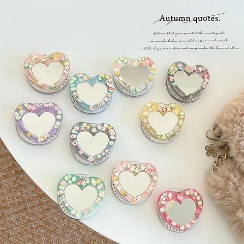 Supporto Per Telefono A Forma Di Cuore Griptok Pieghevole Con Specchio Da Trucco Fette Di Frutta Resina Glitter Accessorio