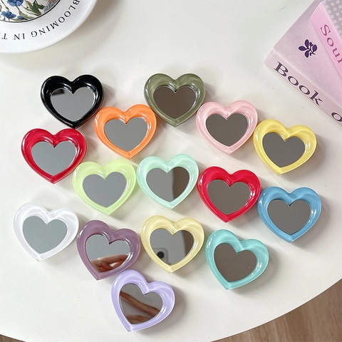 Supporto Telefono Forma Cuore Con Specchio Trucco Base Espandibile Pieghevole Motivo Marmo Plastica Portatile Smartphone