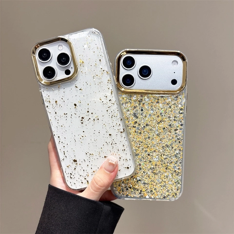 Funda Transparente Para Teléfono Compatible Con iPhone Purpurina Lentejuelas Pan De Oro Antigolpes Protector De Lente De Metal