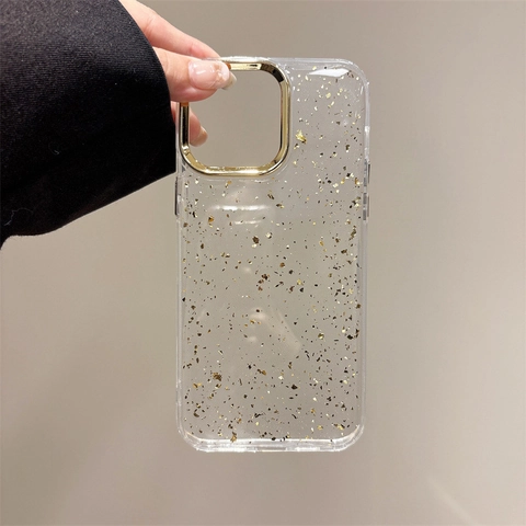 Funda Transparente Para Teléfono Compatible Con iPhone Purpurina Lentejuelas Pan De Oro Antigolpes Protector De Lente De Metal