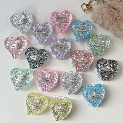 Supporto Per Cellulare A Cuore Glitterato Magnetico Adesivo Resina Paillettes Etichetta Handmade Pieghevole
