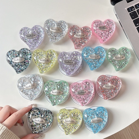 Supporto Per Cellulare A Cuore Glitterato Magnetico Adesivo Resina Paillettes Etichetta Handmade Pieghevole