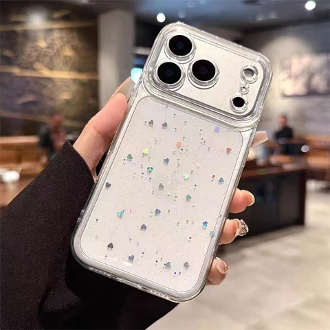 Custodia Per Telefono Con Paillettes A Cuore Luccicante TPU Trasparente Antiurto Protezione Obiettivo Di Lusso