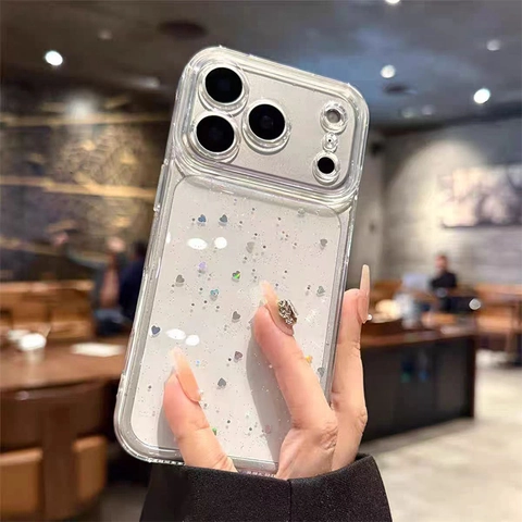 Custodia Per Telefono Con Paillettes A Cuore Luccicante TPU Trasparente Antiurto Protezione Obiettivo Di Lusso