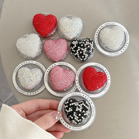 Heart Shaped Rhinestone Phone Grip Tok Magnetic Adhesive Telescopic Stand Sparkling Crystal Finger Holder Mobile Phones