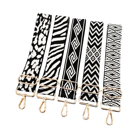 Wide Shoulder Bag Strap Replacement Adjustable Polyester Woven Crossbody Belt Metal Buckle Leopard Geometric Pattern