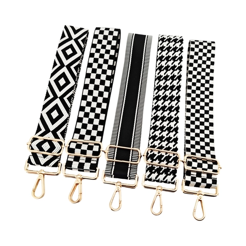 Wide Shoulder Bag Strap Replacement Adjustable Polyester Woven Crossbody Belt Metal Buckle Leopard Geometric Pattern