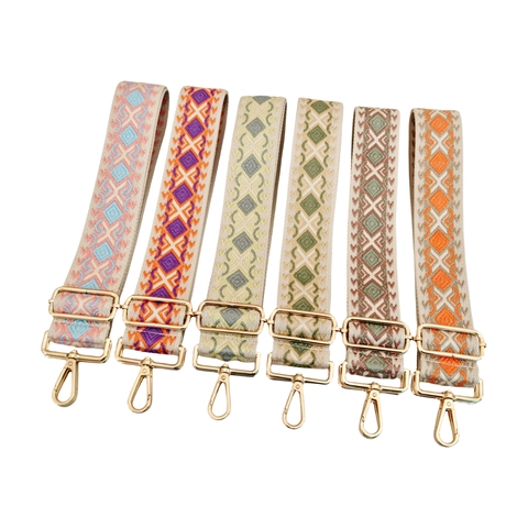 Wide Bag Strap Replacement Ethnic Rhombus Jacquard Polyester Adjustable Shoulder Belt For Crossbody Tote Bags