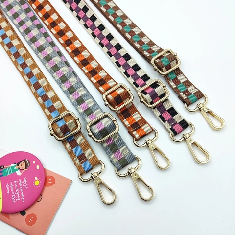 Verstellbarer Gewebter Taschenriemen Für Damen Karo Muster Ersatz Schultergurt Mit Metallschnallen Nylon Gurt Für Handtaschen