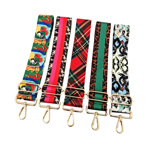 Adjustable Wide Bag Strap Replacement Shoulder Strap Polyester Floral Geometric Pattern Metal Buckles Fashion Accessory