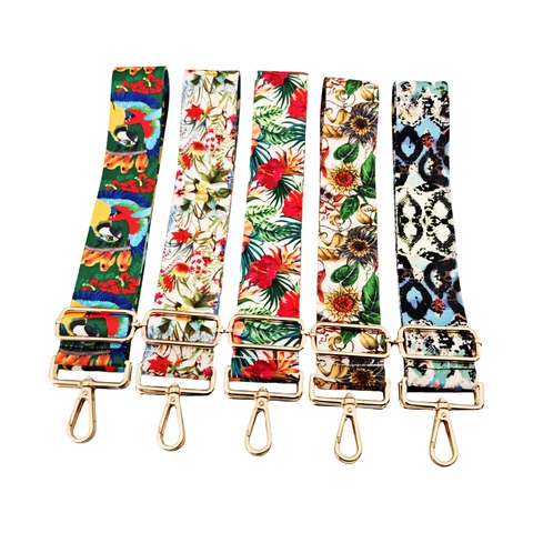 Adjustable Wide Bag Strap Replacement Shoulder Strap Polyester Floral Geometric Pattern Metal Buckles Fashion Accessory