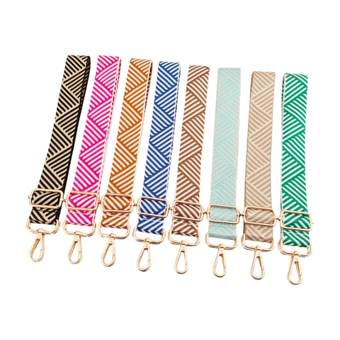 Wide Adjustable Shoulder Bag Strap Replacement Colorful Geometric Chevron Pattern Polyester Webbing Zinc Alloy Buckles Accessory