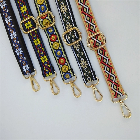 Women Ethnic Style Adjustable Shoulder Bag Strap Replacement Wide Crossbody Handbag Belt Polyester Embroidery Webbing Strap