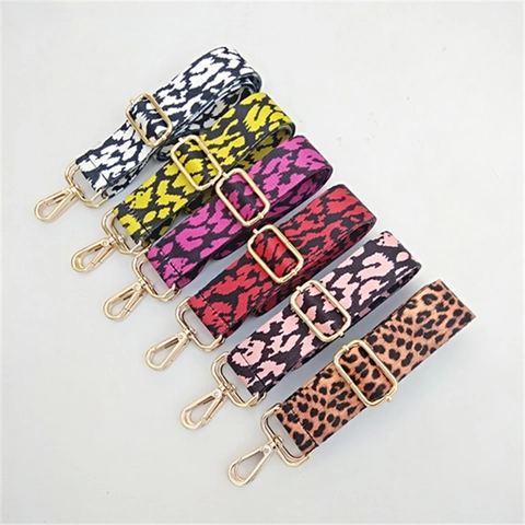 Adjustable Bag Strap Leopard Print Nylon Webbing Replacement Belt For Shoulder Crossbody Bags With Gold Metal Clips