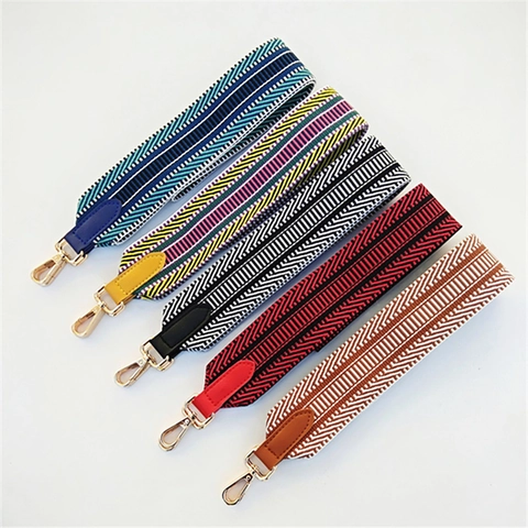 Wide Shoulder Strap Replacement Cotton Webbing Geometric Pattern Leather Ends Metal Hook For Crossbody Single Bag Accessory