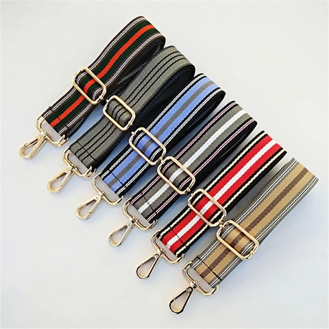 Adjustable Wide Bag Strap Striped Pattern Cotton Webbing Replacement Shoulder Crossbody Belt With Metal Buckles
