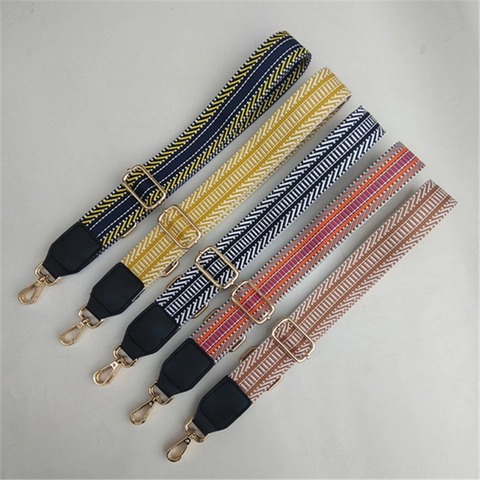 Adjustable Woven Bag Strap Geometric Pattern Colorful Replacement Shoulder Belt Metal Buckles Faux Leather Purse Accessory