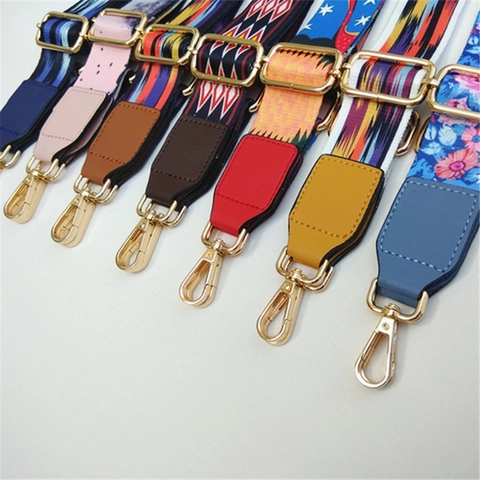 Adjustable Wide Bag Strap Replacement Shoulder Crossbody Ethnic Floral Geometric Bohemian Polyester PU Gold Metal Buckle