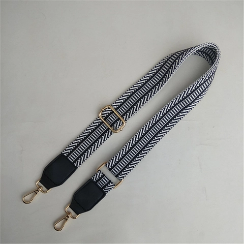 Adjustable Woven Bag Strap Geometric Pattern Colorful Replacement Shoulder Belt Metal Buckles Faux Leather Purse Accessory