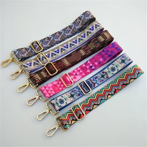 Adjustable Wide Bag Strap Woven Ethnic Geometric Replacement Shoulder Belt Metal Hooks For Handbags Crossbody