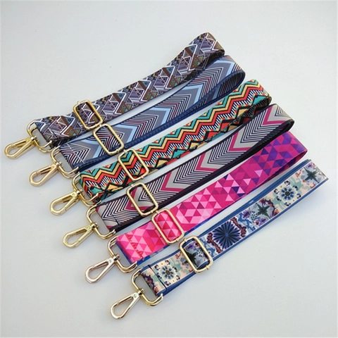 Adjustable Wide Bag Strap Woven Ethnic Geometric Replacement Shoulder Belt Metal Hooks For Handbags Crossbody