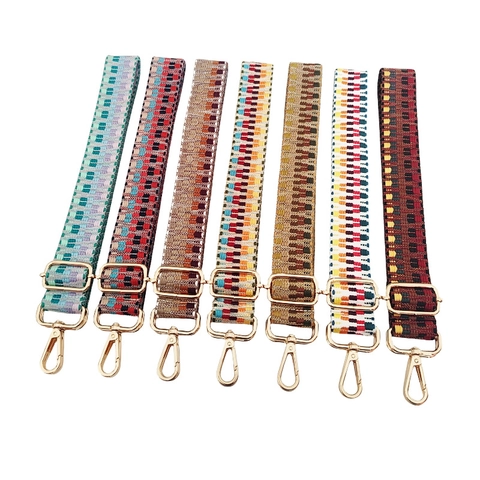 Wide Shoulder Strap Adjustable Woven Geometric Pattern Bohemian Style Bag Accessory For Crossbody Handbags Metal Buckle