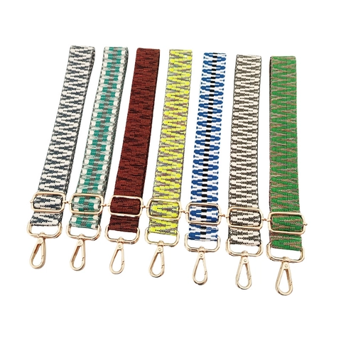 Wide Shoulder Strap Adjustable Woven Geometric Pattern Bohemian Style Bag Accessory For Crossbody Handbags Metal Buckle