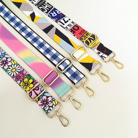 Verstelbare Brede Schouderriem Tasvervanging Etnisch Geometrisch Polyester Katoen Crossbody Riem Gouden Gesp