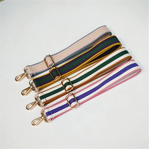 Adjustable Replacement Shoulder Bag Strap Cotton Webbing Colorful Striped Heart Pattern Crossbody Purse Belt