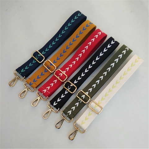 Wide Replacement Shoulder Bag Strap Adjustable Cotton Webbing Chevron Ethnic Style For Crossbody Bags Metal Buckles