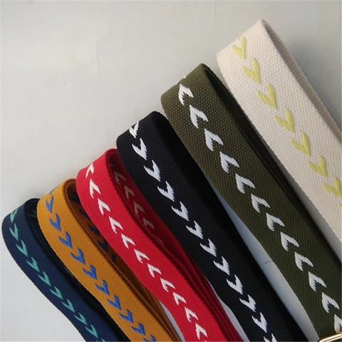 Wide Replacement Shoulder Bag Strap Adjustable Cotton Webbing Chevron Ethnic Style For Crossbody Bags Metal Buckles