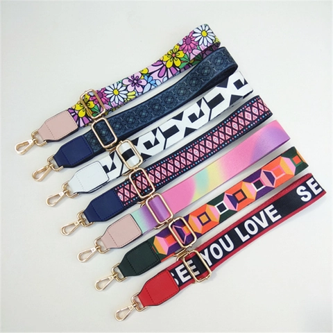 Adjustable Wide Shoulder Strap For Women Bag Polyester Ethnic Geometric Floral Print Replacement Bag Belt With Metal Hooks