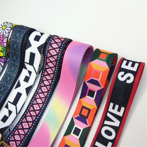Adjustable Wide Shoulder Strap For Women Bag Polyester Ethnic Geometric Floral Print Replacement Bag Belt With Metal Hooks