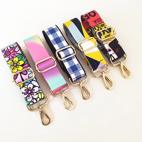 Wide Bag Strap Replacement Adjustable Shoulder Crossbody Belt Ethnic Geometric Print Colorful Polyester Metal Buckles