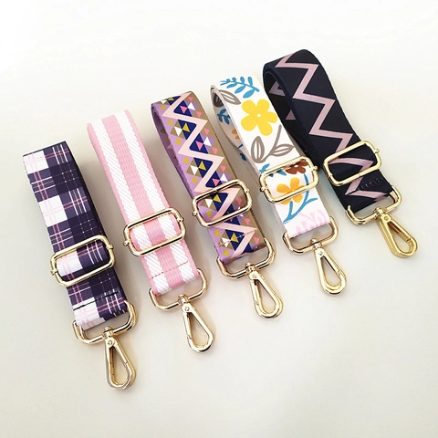 Replacement Bag Strap Adjustable Wide Polyester Webbing Crossbody Shoulder Ethnic Floral Geometric Gold Metal Hook