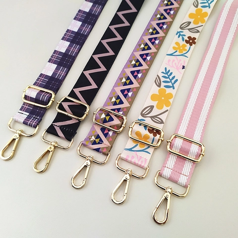 Replacement Bag Strap Adjustable Wide Polyester Webbing Crossbody Shoulder Ethnic Floral Geometric Gold Metal Hook