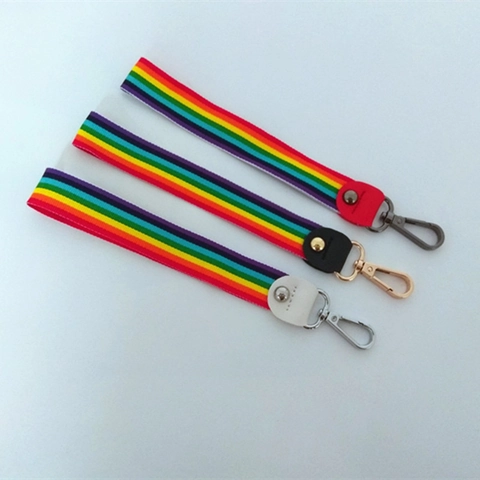 Cinturino Da Polso In Fettuccia Di Nylon A Righe Arcobaleno Per Borse Portachiavi Con Connettore In Pelle Chiusura A Moschettone In Metallo