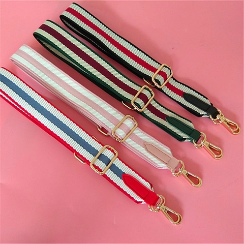 Breiter Verstellbarer Taschengurt Umhängetasche Schultergurt Streifenmuster Polyester Baumwolle Goldene Metallschnalle Accessoire