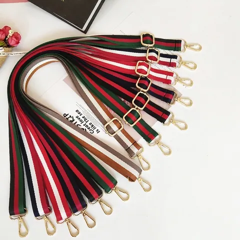 Adjustable Bag Shoulder Strap Cotton Webbing Replacement Crossbody Handbag Belt Striped Fashion Metal Buckles