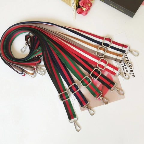 Adjustable Bag Shoulder Strap Cotton Webbing Replacement Crossbody Handbag Belt Striped Fashion Metal Buckles