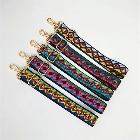 Tracolla Per Borsa Regolabile Sostituzione Larga Spalla Incrociata Etnica Boho Motivo Geometrico Tessuto Accessori Dorati
