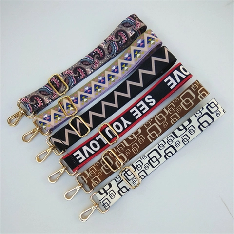 Brede Reserve Schouderband Voor Dames Crossbodytas Verstelbare Polyester Singelband Met Etnische Geprinte Patronen Metalen Gespen