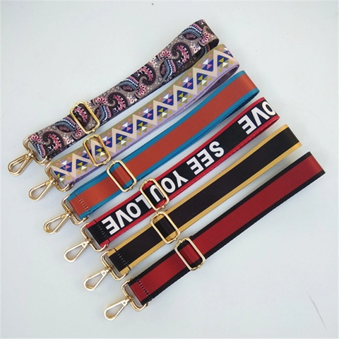 Brede Reserve Schouderband Voor Dames Crossbodytas Verstelbare Polyester Singelband Met Etnische Geprinte Patronen Metalen Gespen