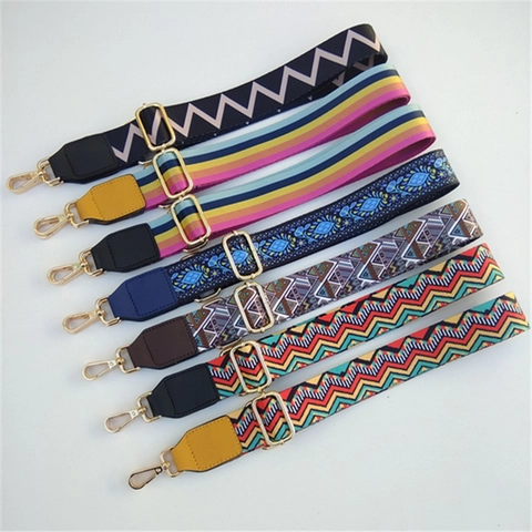 Breiter Taschengurt Verstellbarer Ersatz Schultergurt Ethnisch Bohemien Geometrisch Polyester Gurtband PU Lederenden Goldene Schnallen
