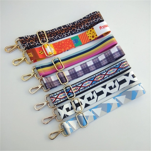 Wide Adjustable Replacement Bag Strap Polyester Ethnic Leopard Geometric Pattern Crossbody Shoulder Belt Metal Buckles